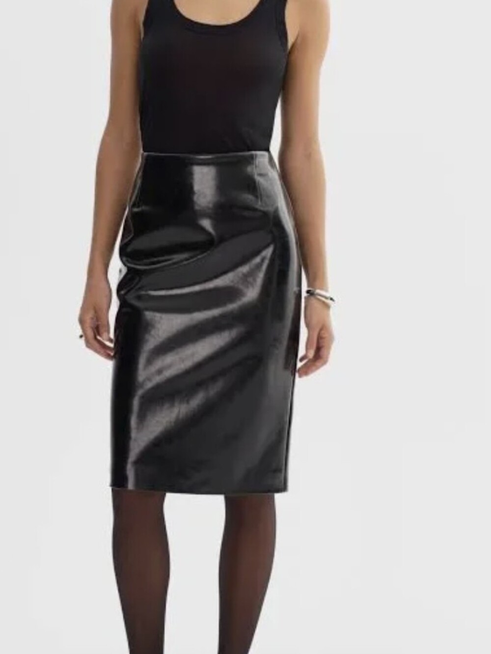 Lamarque Glossy Black Faux Leather Pencil Skirt XS